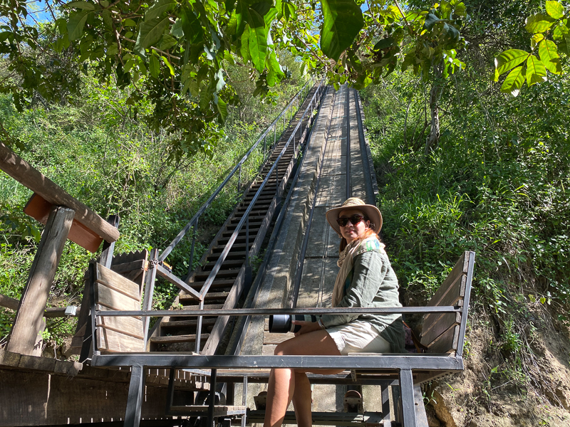 Riding the lift at The Emakoko